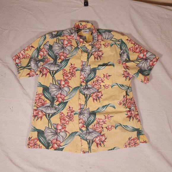 Reyn Spooner Floral Hawaiian Button Shirt Mens Aloha Vacay Resort Vintage FLAWS - Picture 1 of 15